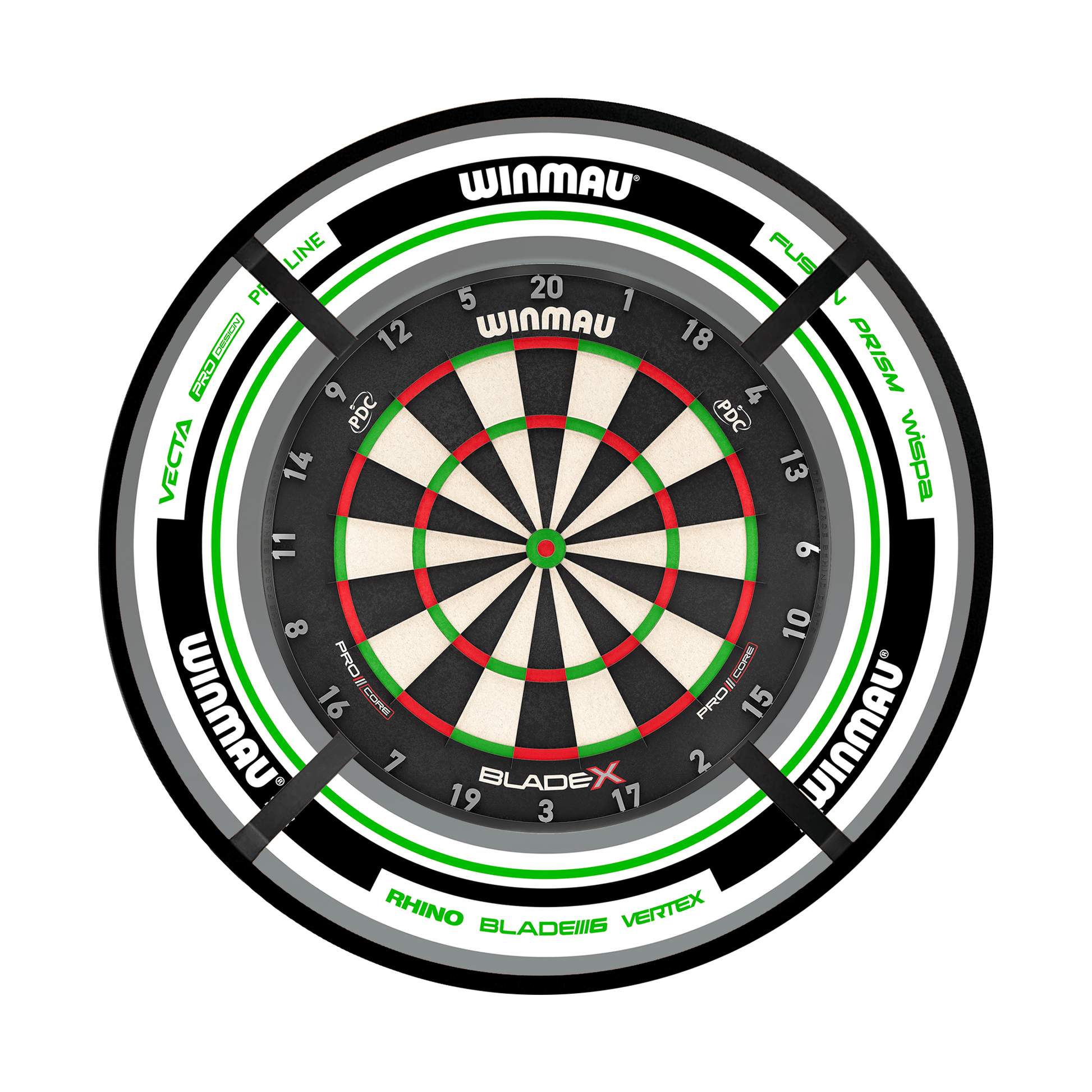 Winmau Blade X Dartboard, Surround & Corona Light Bundle Blade X / Advance White/Green / Target Corona Vision Boards