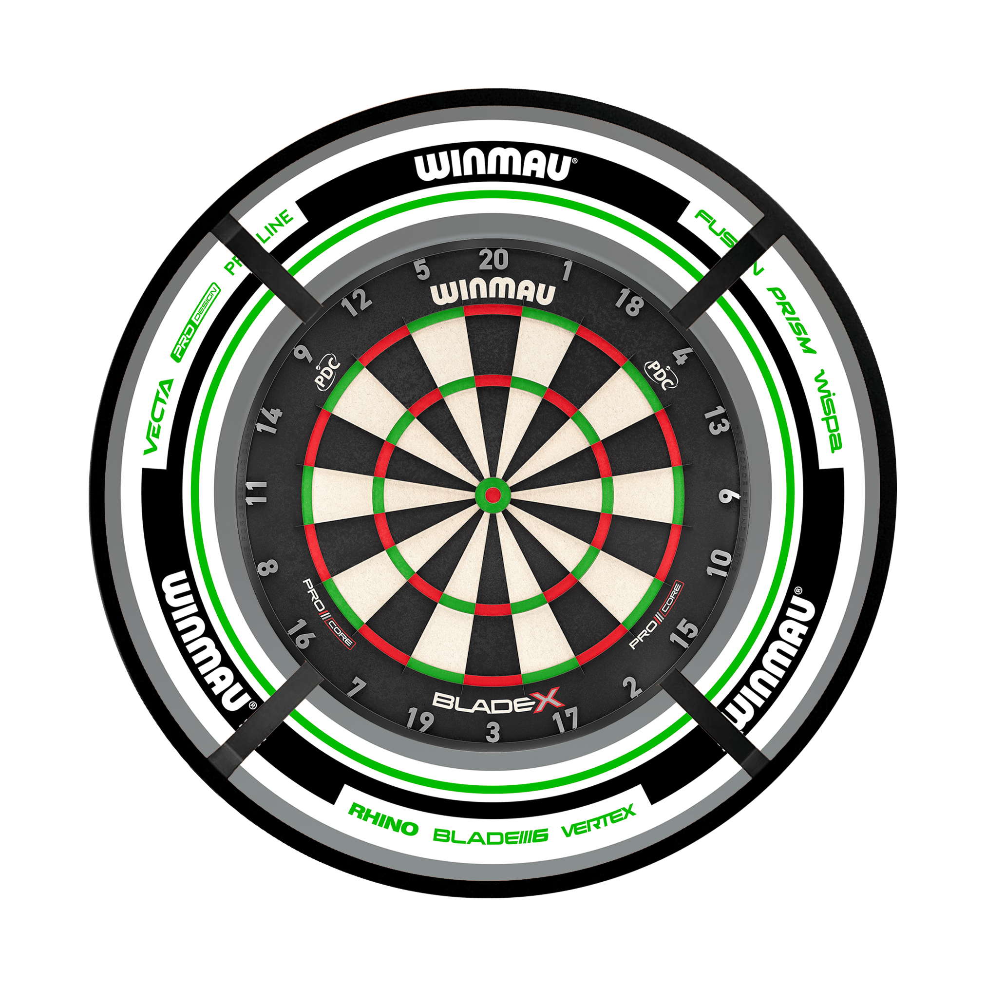 Winmau Blade X Dartboard, Surround & Corona Light Bundle Blade X / Advance White/Green / Target Corona Vision Boards