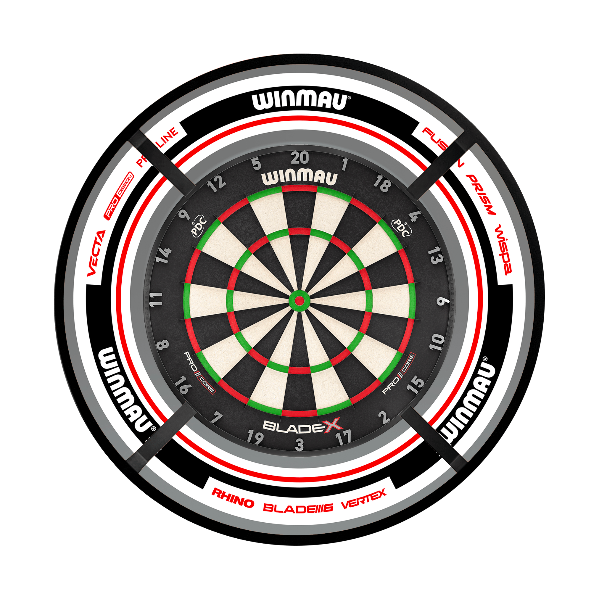 Winmau Blade X Dartboard, Surround & Corona Light Bundle Blade X / Advance White/Red / Target Corona Vision Boards