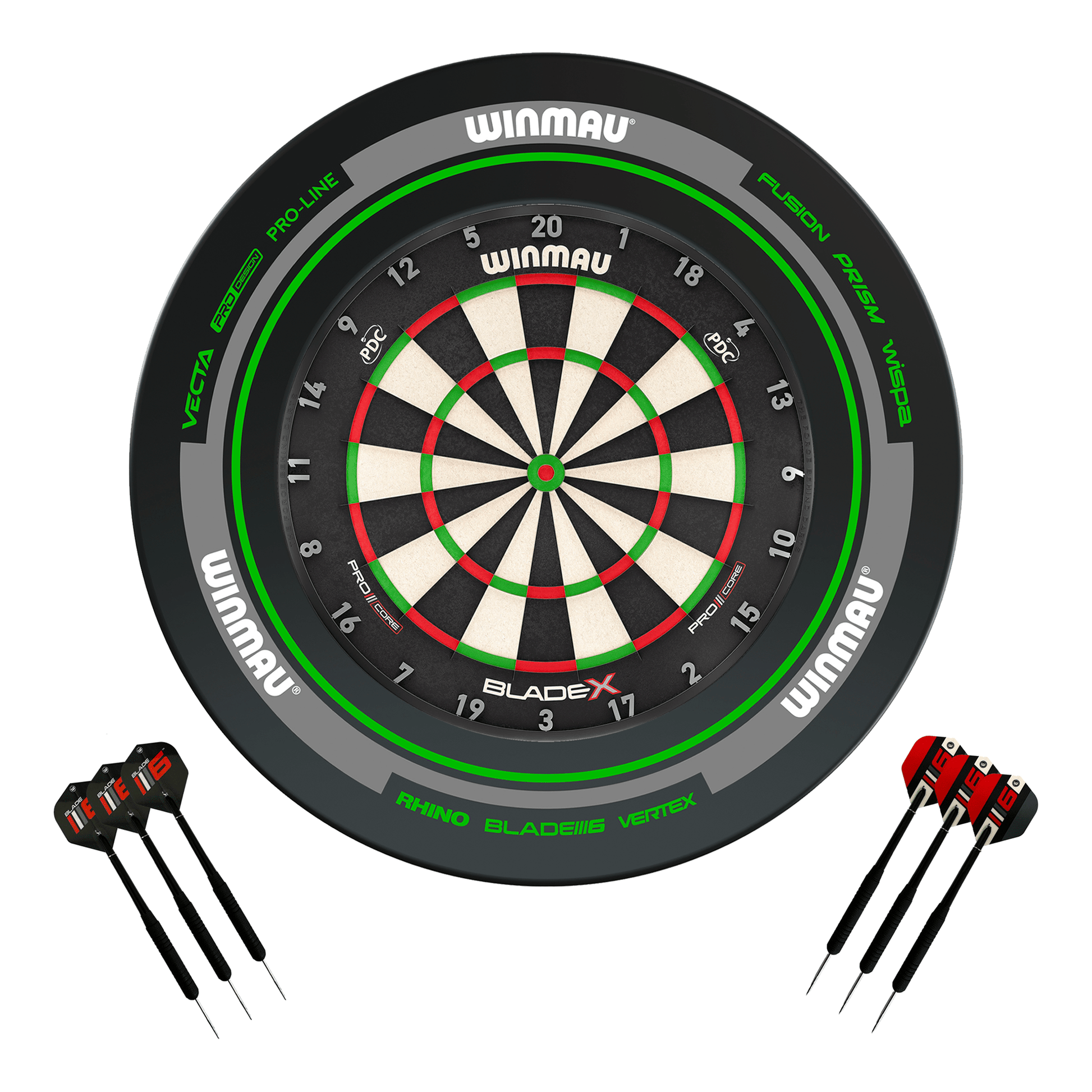Winmau Blade X Dartboard, Surround & Darts - Complete Darts Set Blade X / Advance Black/Green Boards