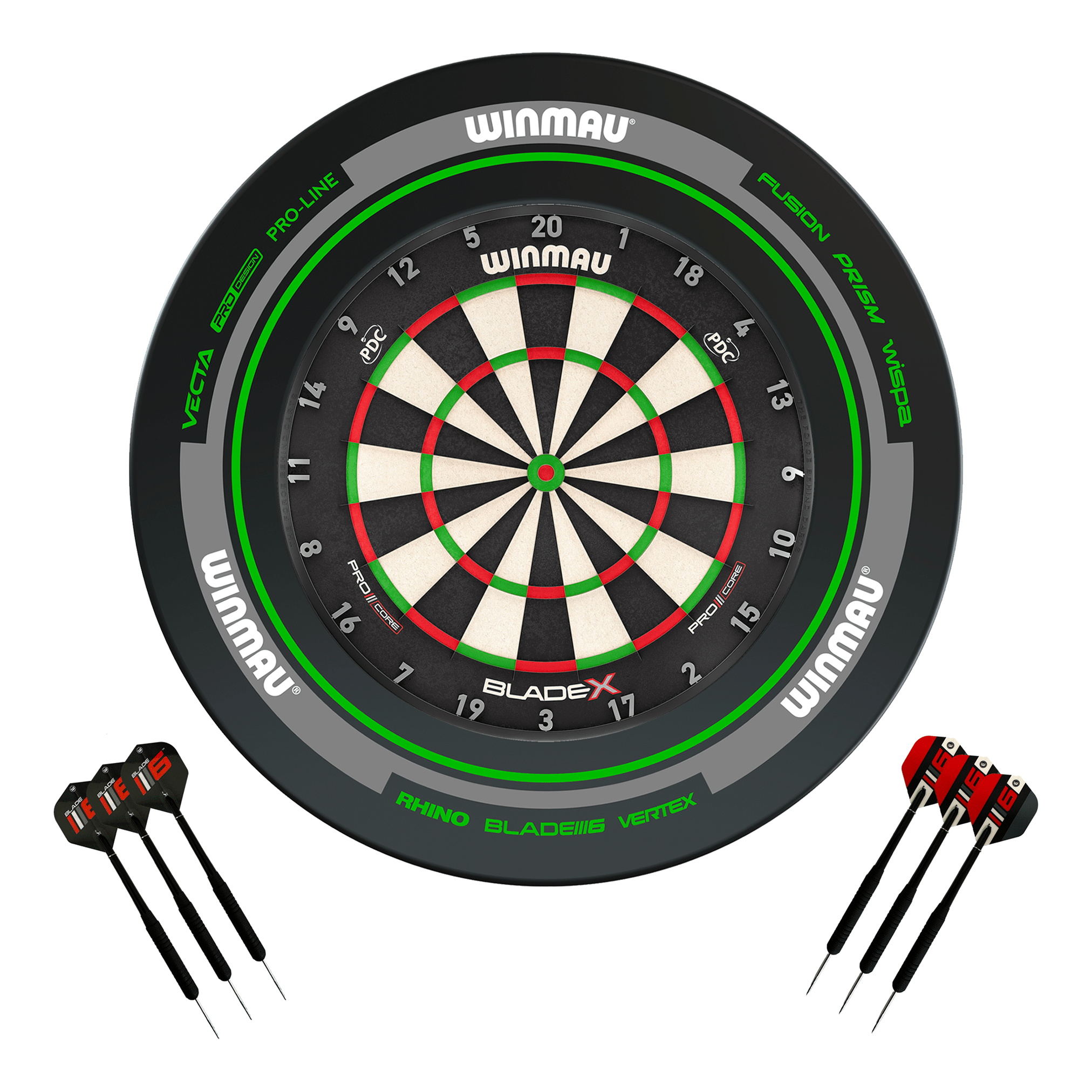 Winmau Blade X Dartboard, Surround & Darts - Complete Darts Set Blade X / Advance Black/Green Boards