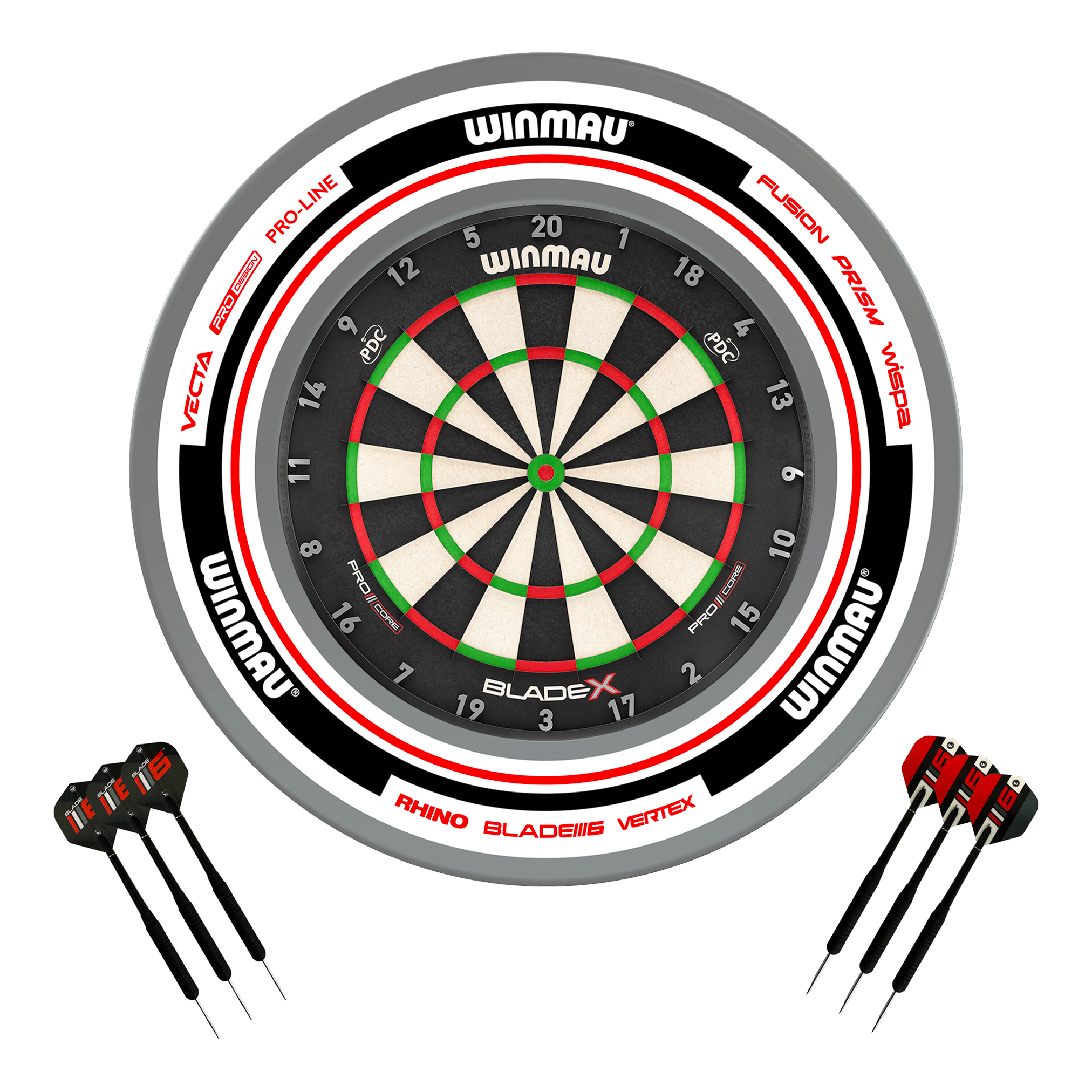 Winmau Blade X Dartboard, Surround & Darts - Complete Darts Set Blade X / Advance White/Red Boards