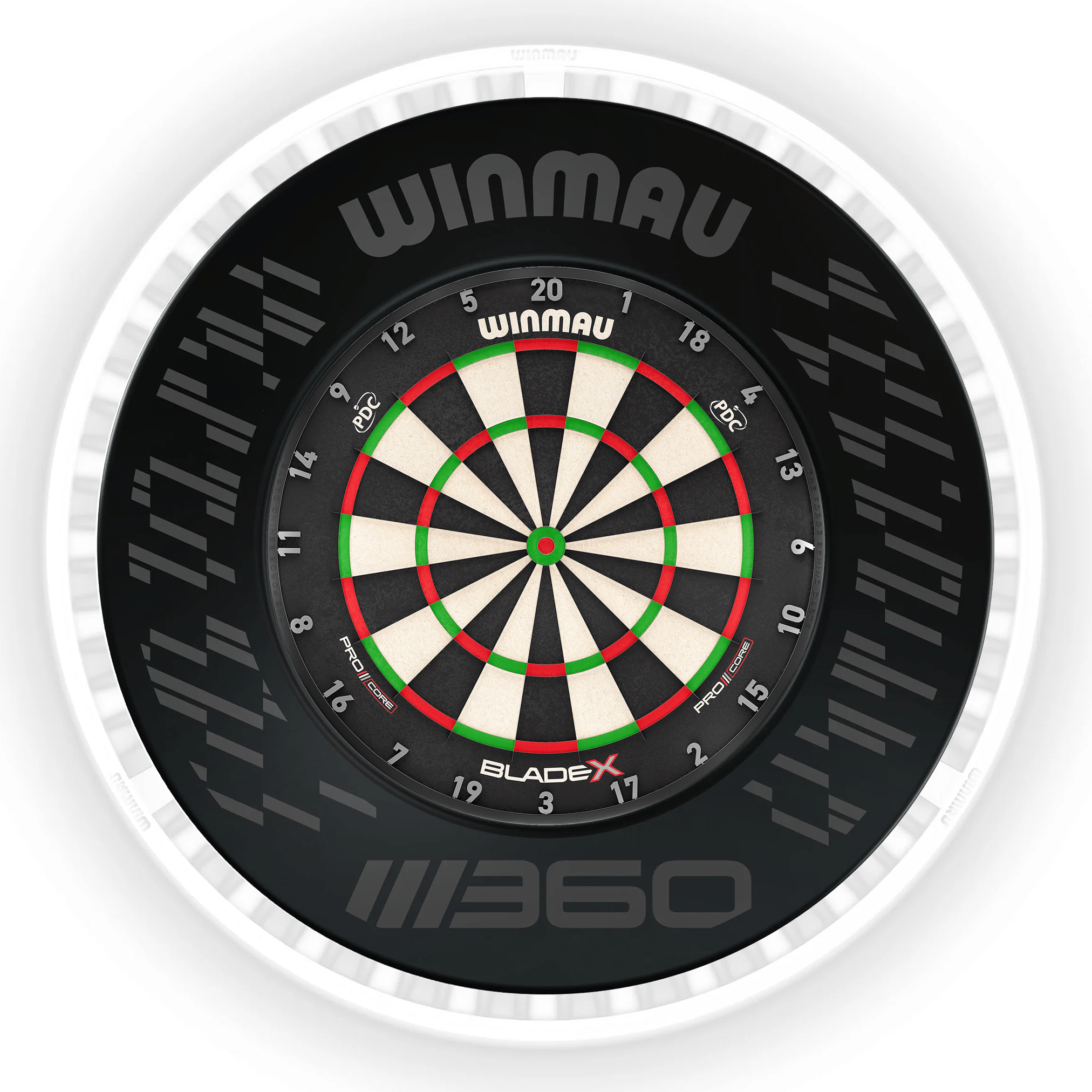 Winmau Blade X Dartboard, Surround & Ice White Plasma Light Bundle BladeX / Blade 360 / Winmau Plasma Ice White Boards