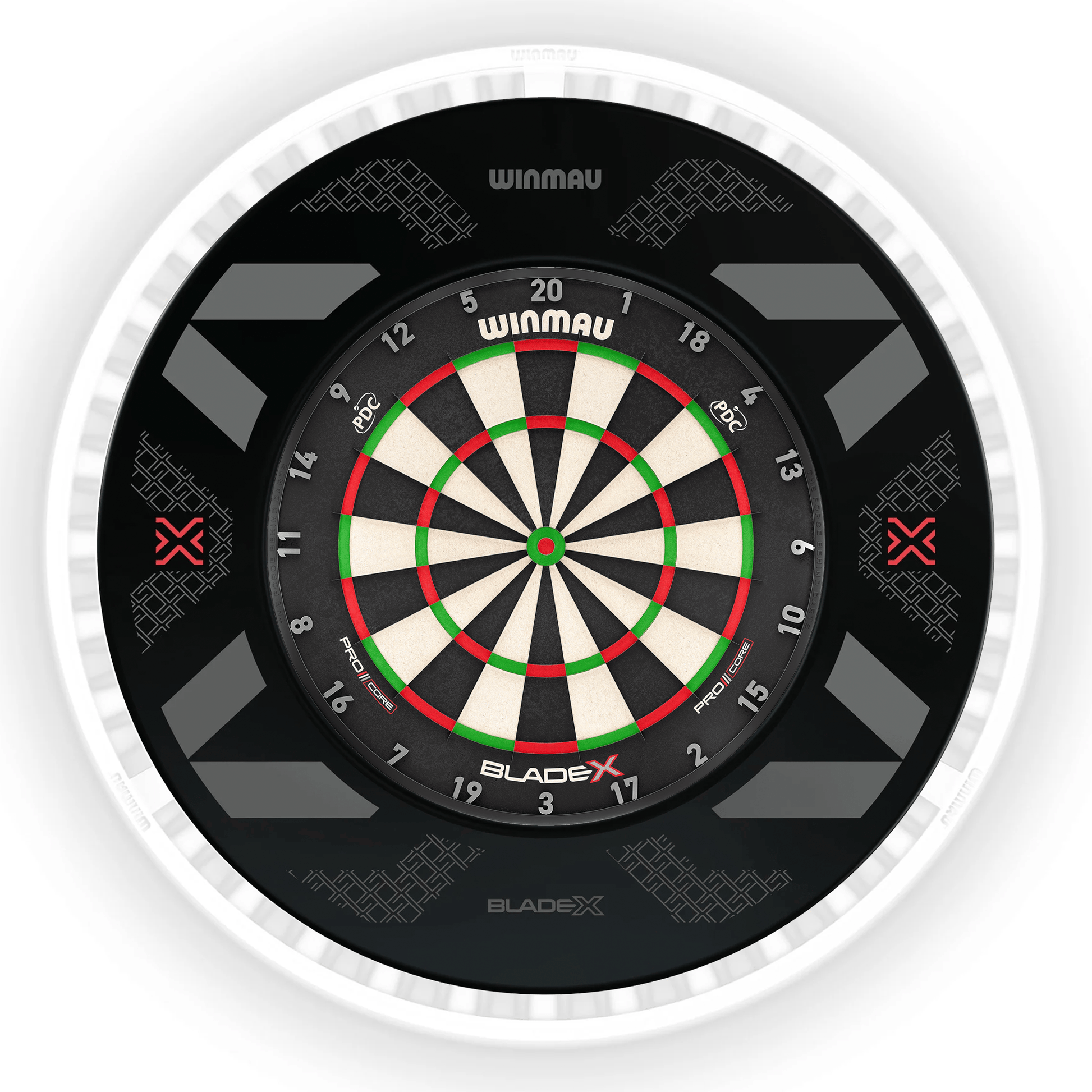 Winmau Blade X Dartboard, Surround & Ice White Plasma Light Bundle BladeX / Blade X / Winmau Plasma Ice White Boards