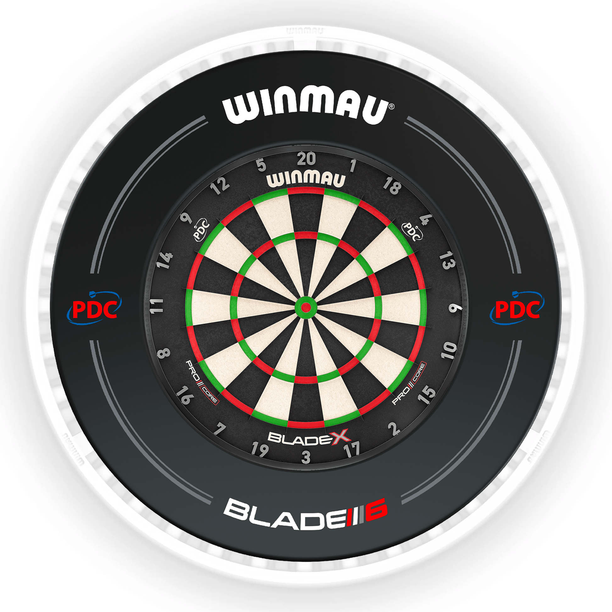 Winmau Blade X Dartboard, Surround & Ice White Plasma Light Bundle BladeX / PDC Black / Winmau Plasma Ice White Boards