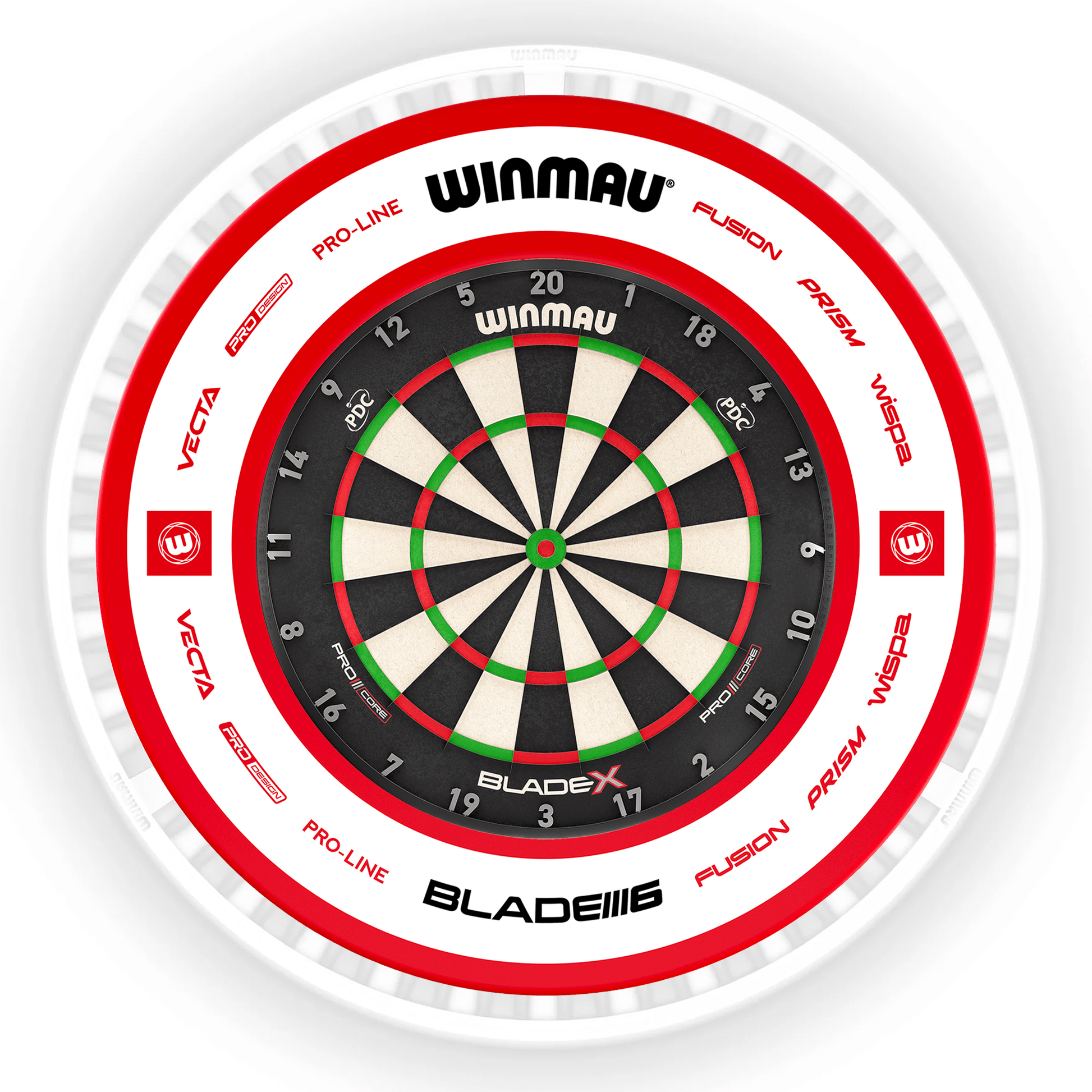 Winmau Blade X Dartboard, Surround & Ice White Plasma Light Bundle BladeX / Pro 2.0 Red / Winmau Plasma Ice White Boards