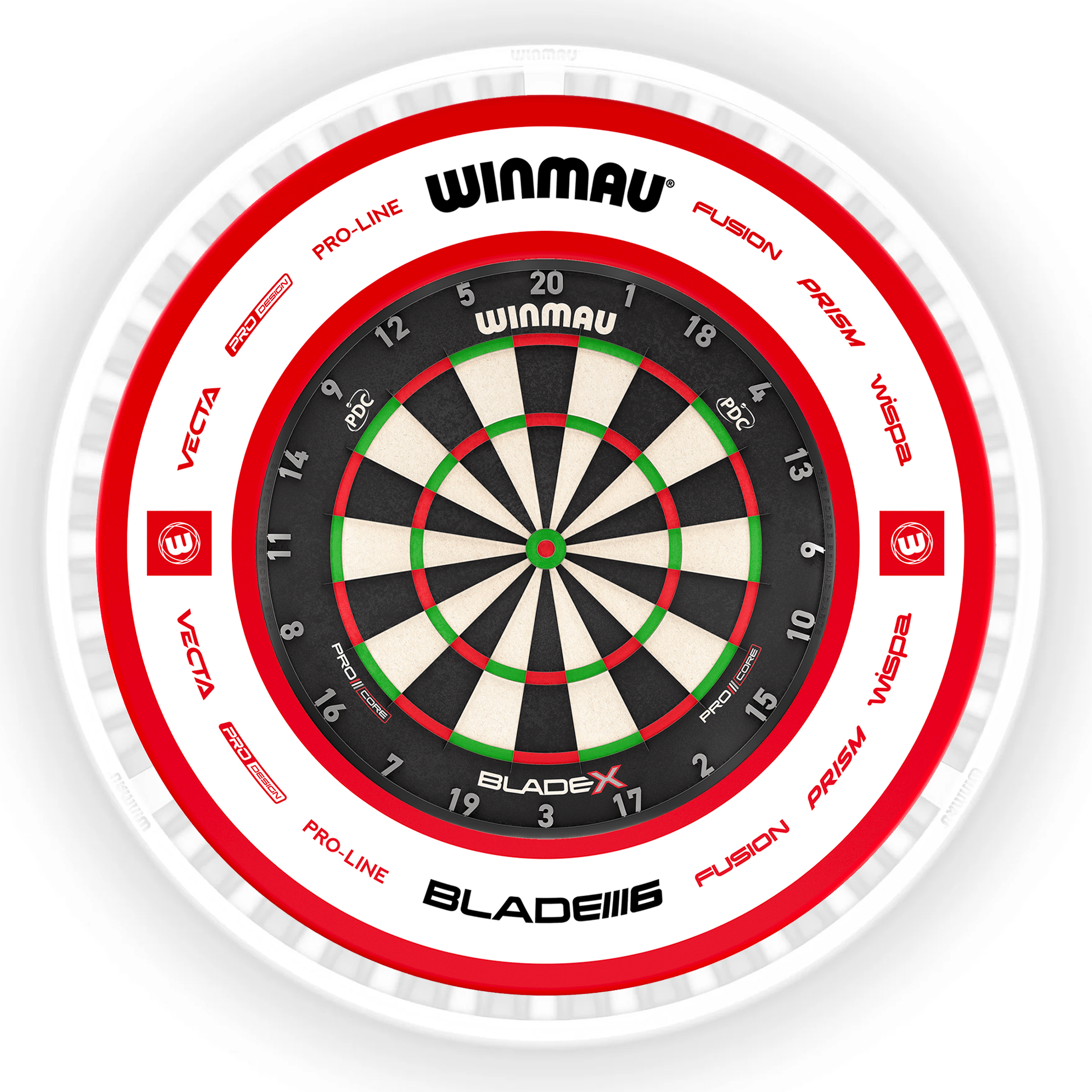 Winmau Blade X Dartboard, Surround & Ice White Plasma Light Bundle BladeX / Pro 2.0 Red / Winmau Plasma Ice White Boards
