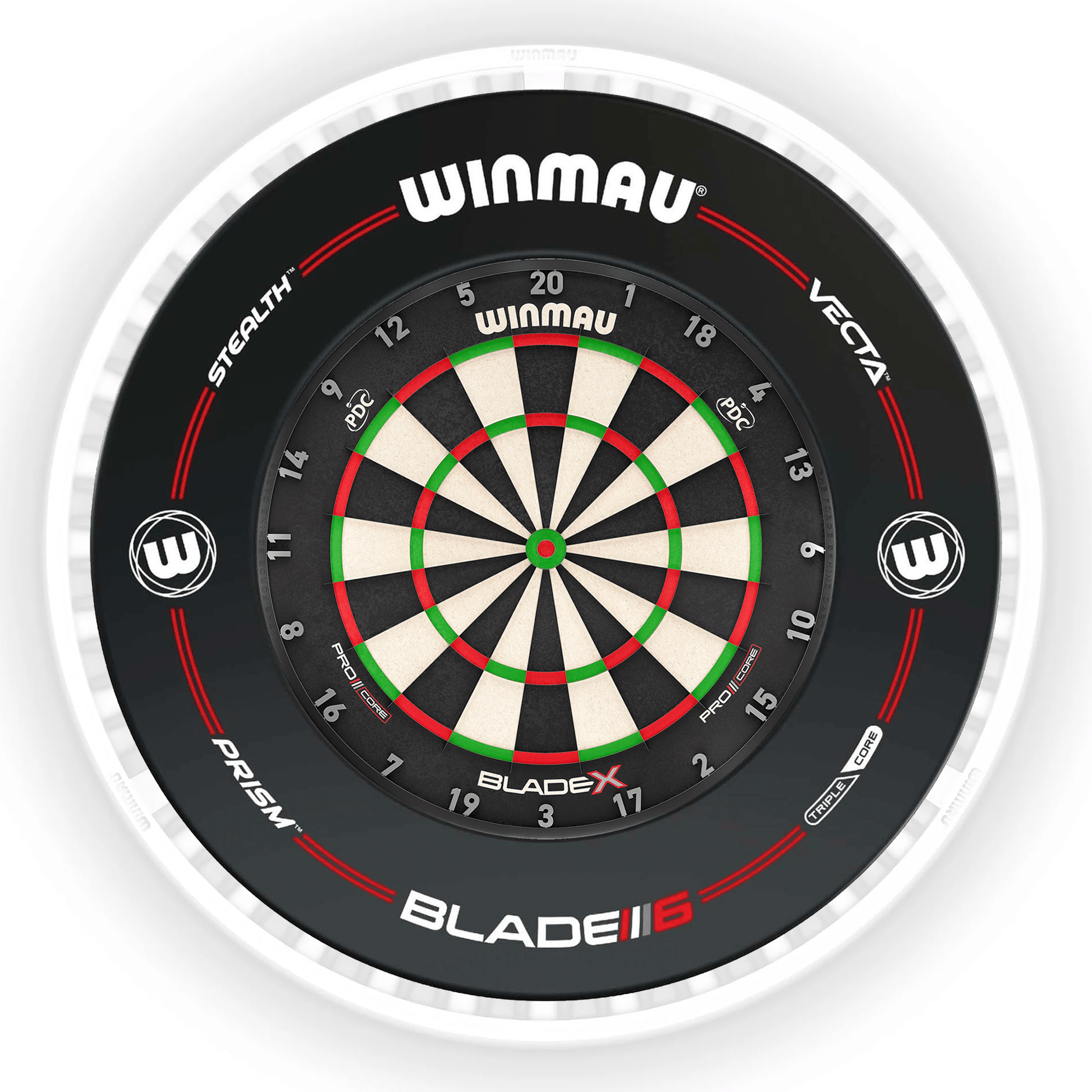 Winmau Blade X Dartboard, Surround & Ice White Plasma Light Bundle BladeX / Pro-Line Black / Winmau Plasma Ice White Boards