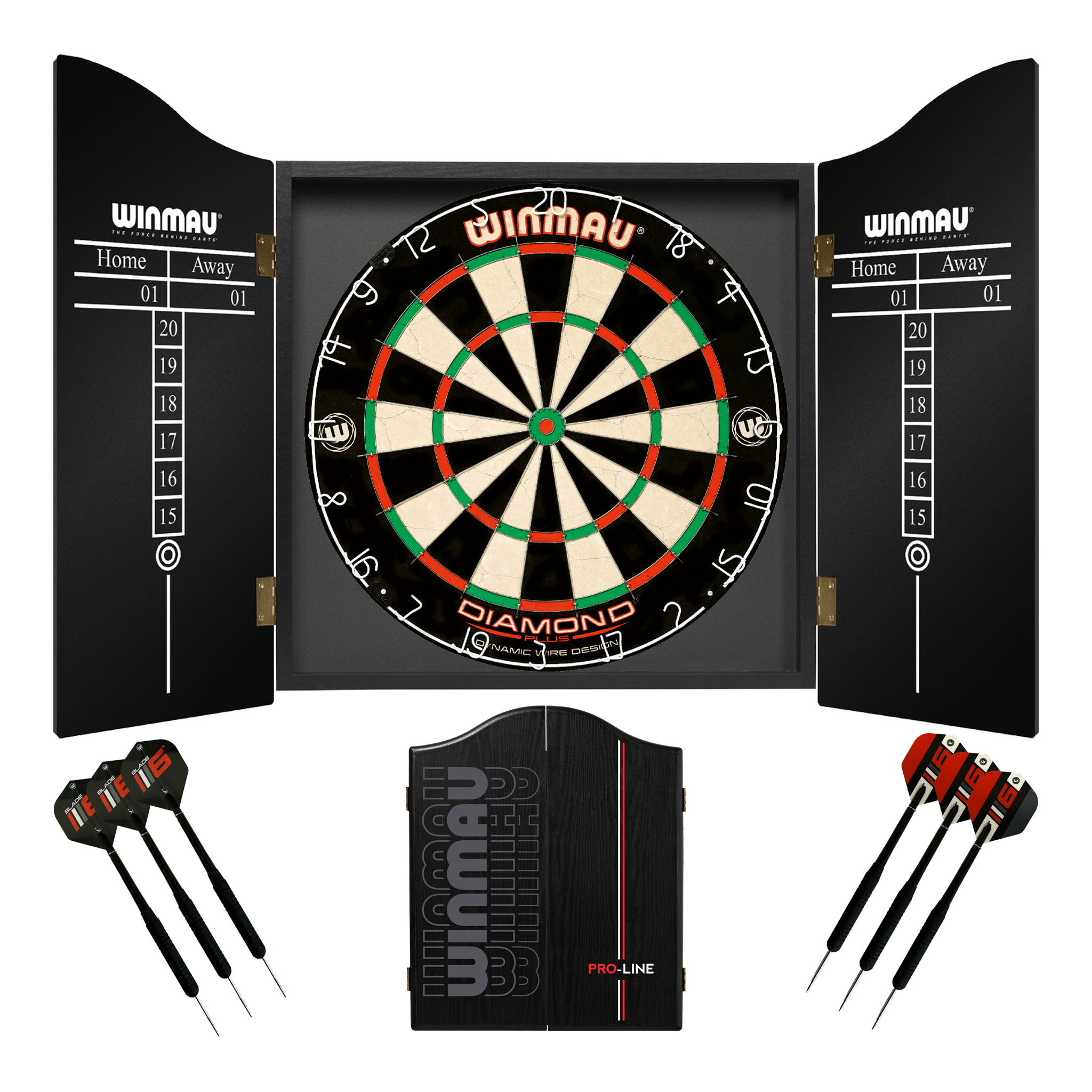 Winmau Diamond Plus Dartboard, Cabinet & Darts - Complete Darts Set Diamond Plus / Pro-Line Boards