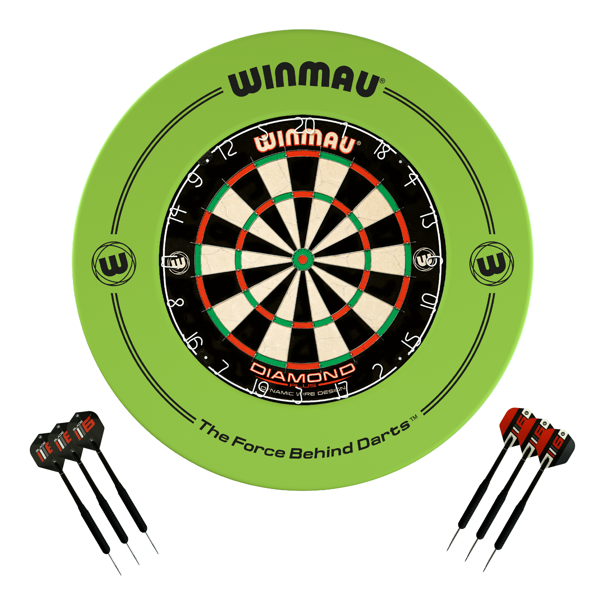 Winmau Diamond Plus Dartboard, Surround & Darts - Complete Darts Set Diamond Plus / Green Boards