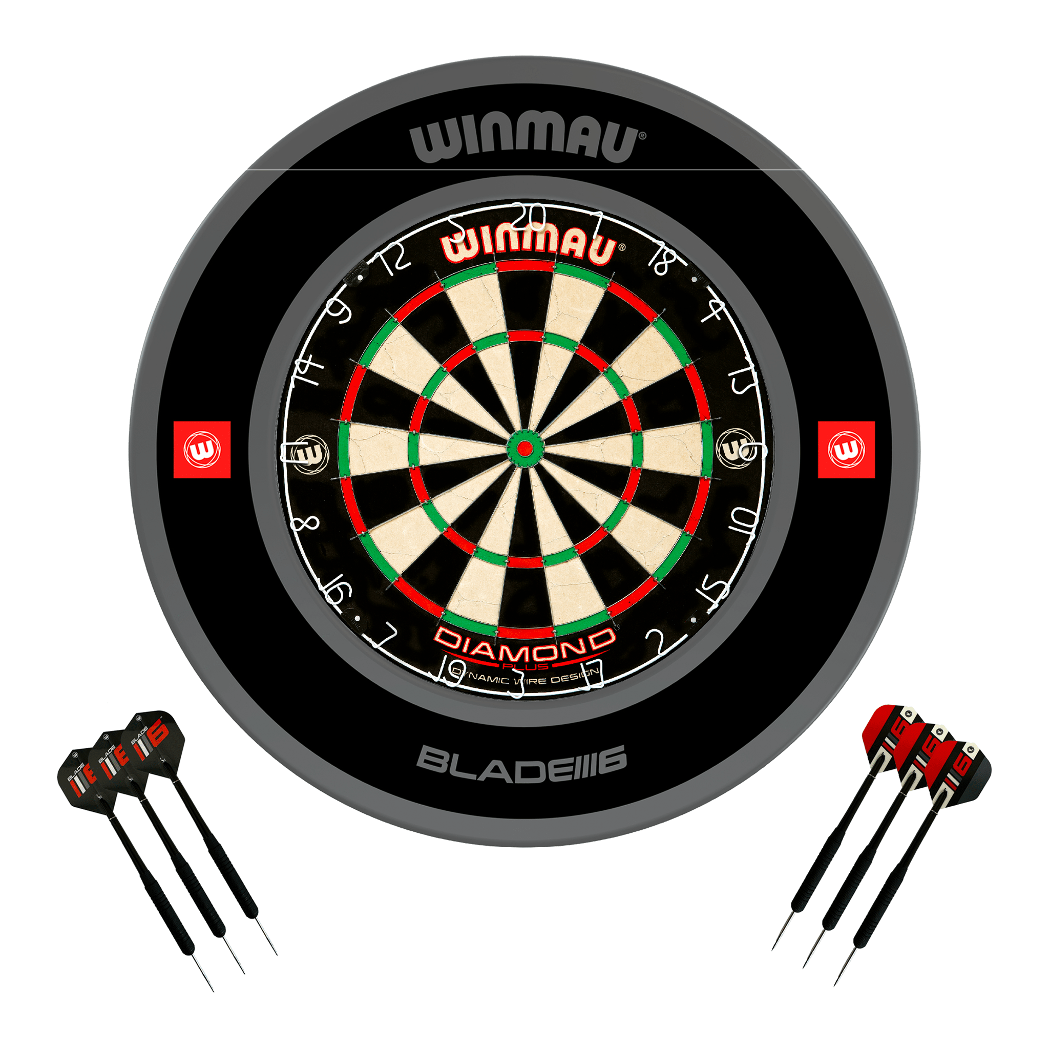 Winmau Diamond Plus Dartboard, Surround & Darts - Complete Darts Set Diamond Plus / Pro 1.0 Black Boards