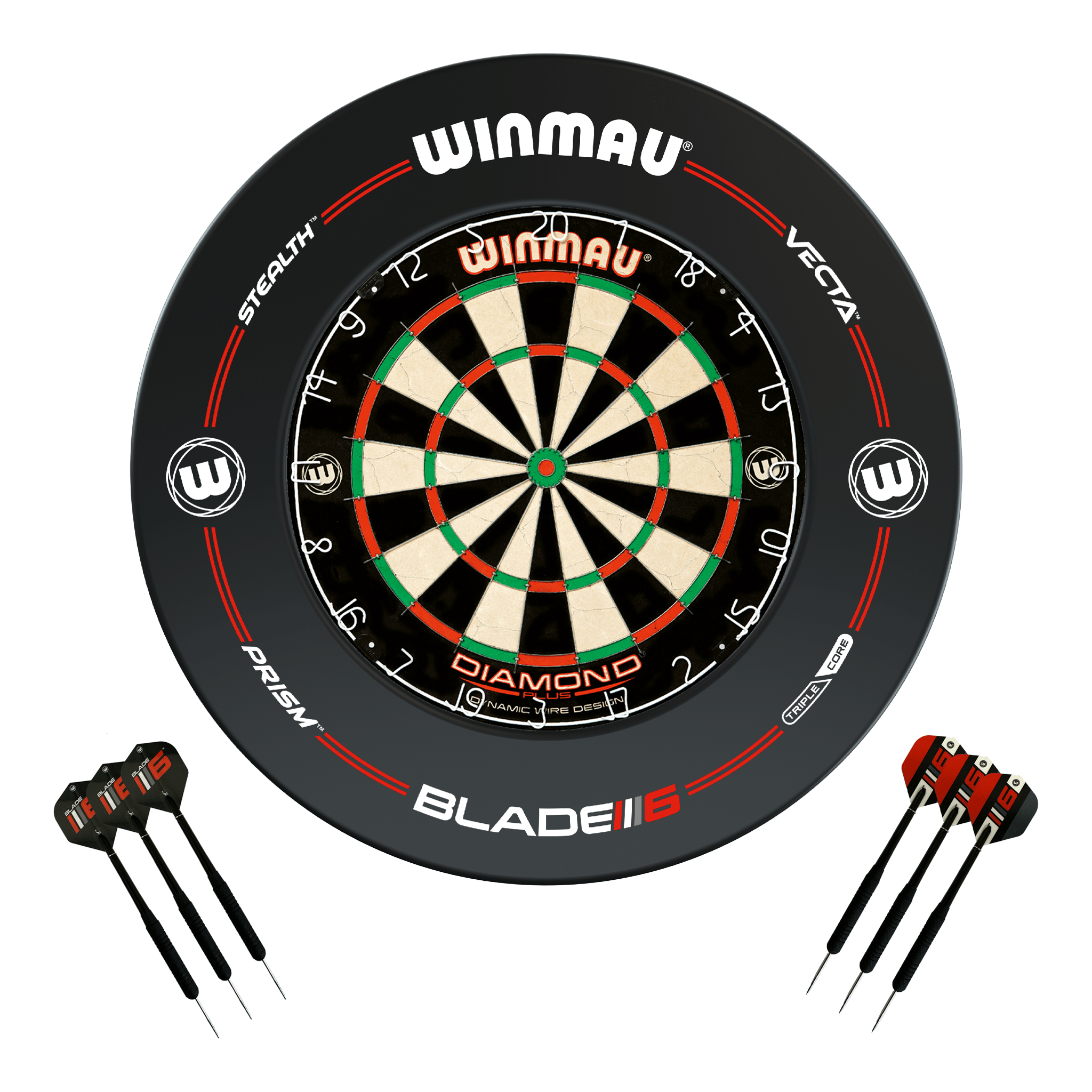 Winmau Diamond Plus Dartboard, Surround & Darts - Complete Darts Set Diamond Plus / Pro-Line Boards