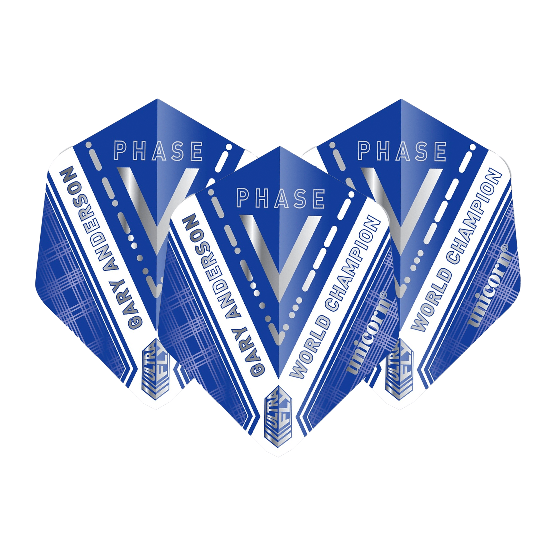 Unicorn Gary Anderson World Champion Phase 5 - Ultrafly Dart Flights AR2 / Blue & White Flights